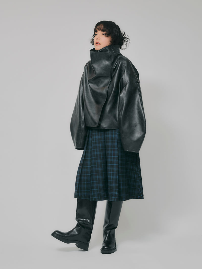 【予約商品】HIGH NECK SHORT LEATHER COAT