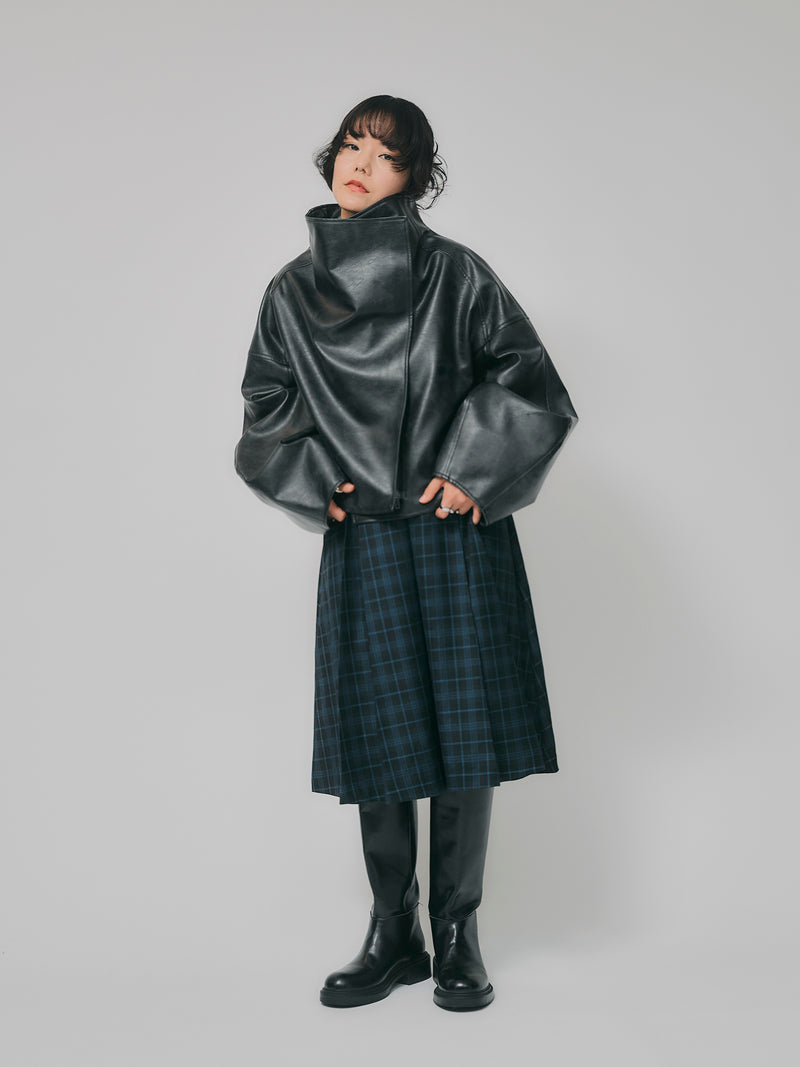 【予約商品】HIGH NECK SHORT LEATHER COAT