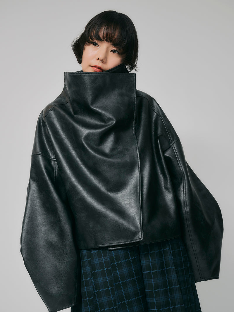 【予約商品】HIGH NECK SHORT LEATHER COAT