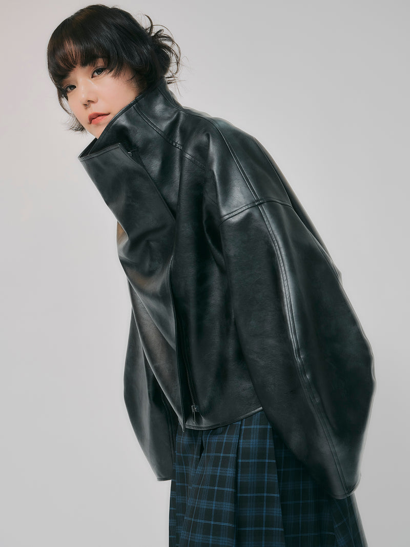 【予約商品】HIGH NECK SHORT LEATHER COAT