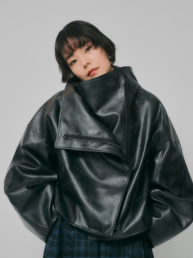 【予約商品】HIGH NECK SHORT LEATHER COAT