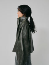 HIGH NECK SHORT LEATHER COAT