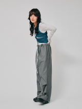 LAYERED TUCK PANTS / GRAY