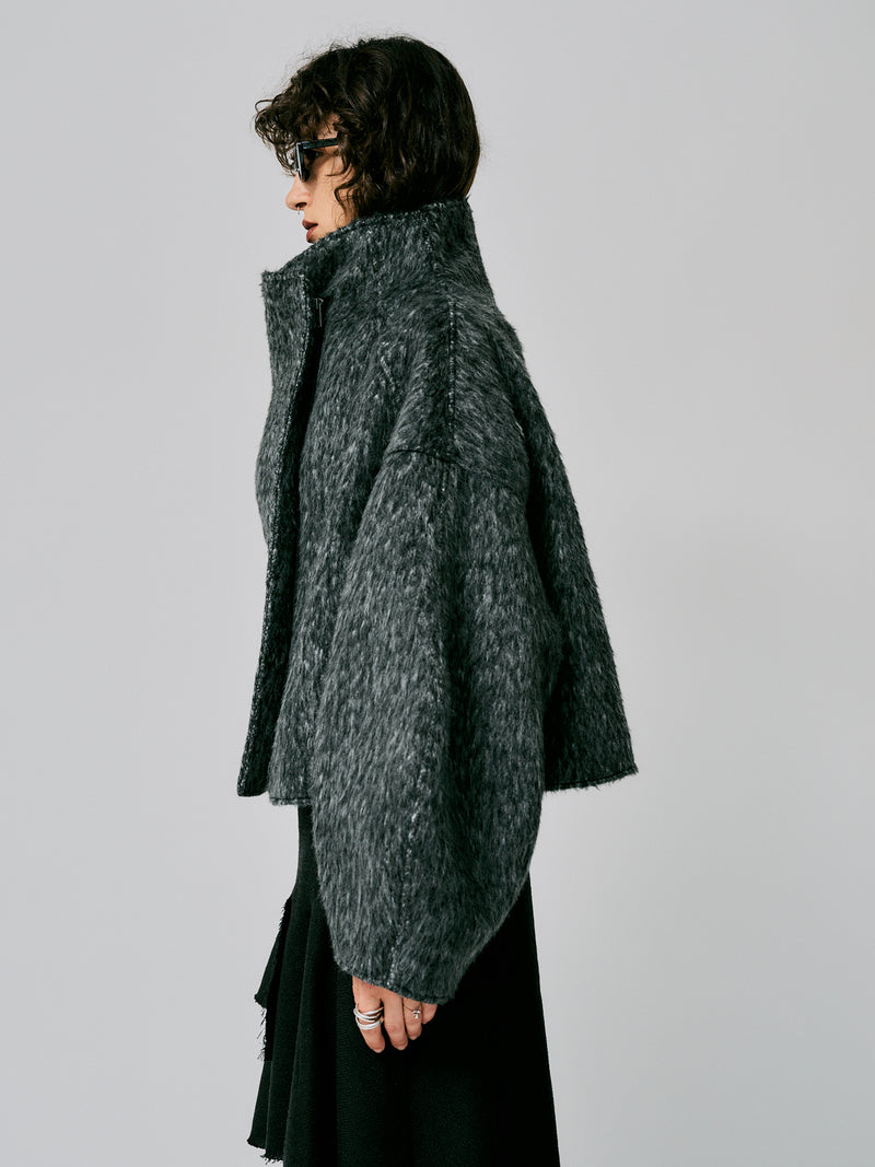 HIGH NECK SHORT SHAGGY COAT