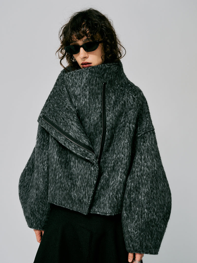 HIGH NECK SHORT SHAGGY COAT