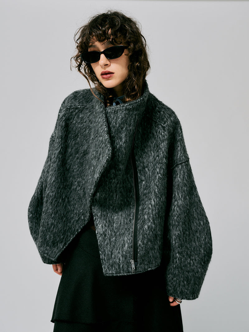 HIGH NECK SHORT SHAGGY COAT