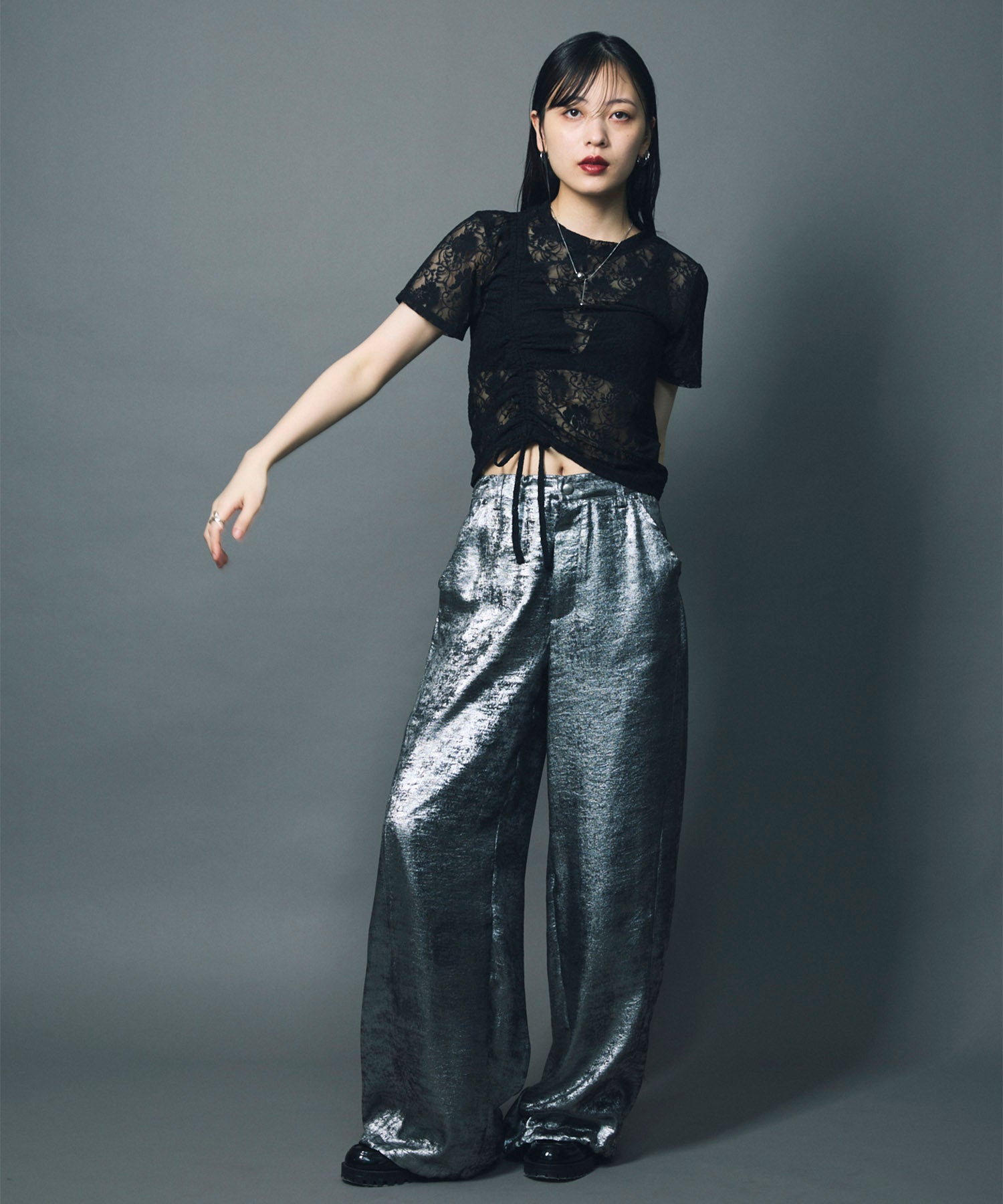LACE SHIRRING TOPS / BLACK – led-tokyo│レッドトーキョー