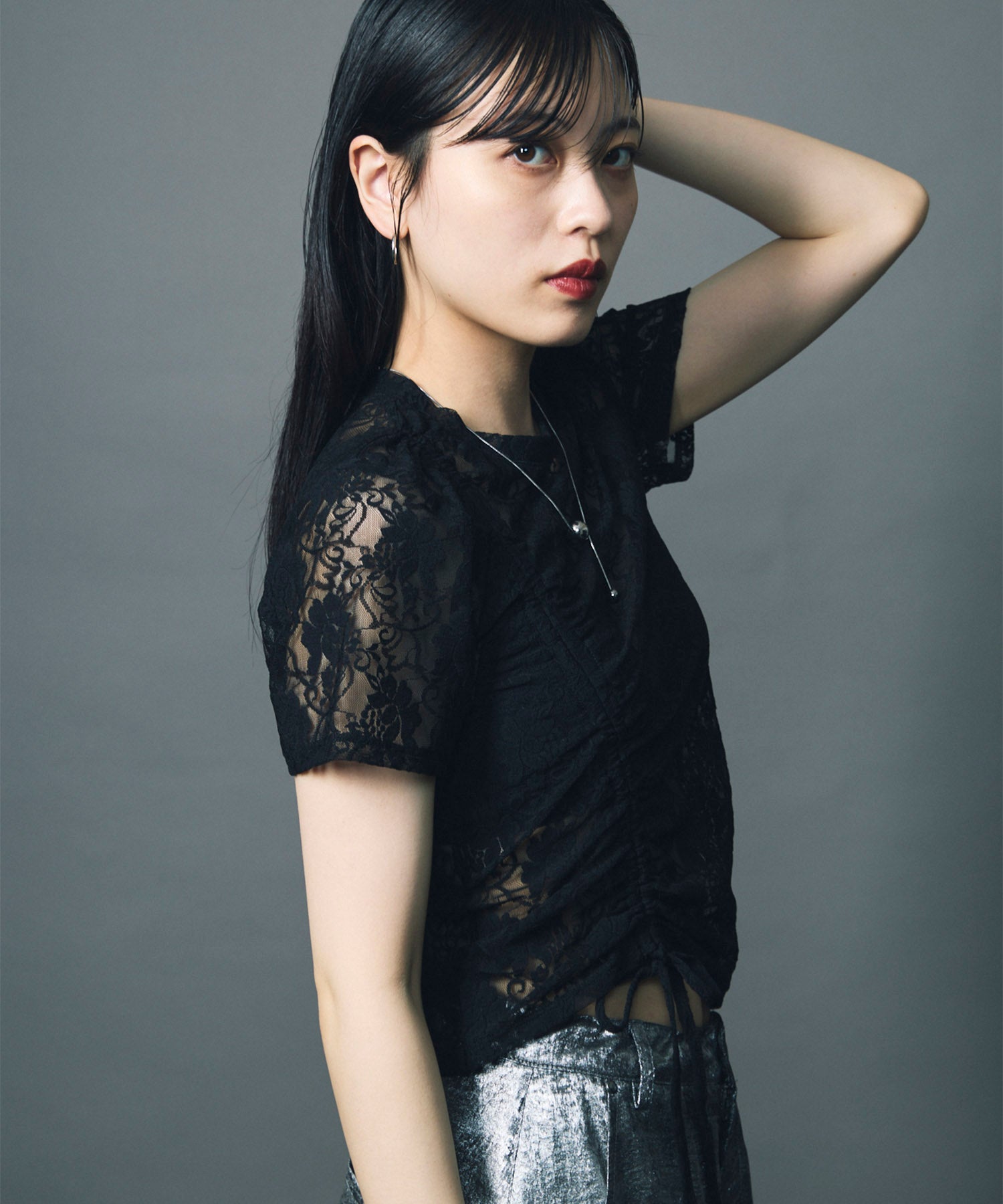 トップス Lace Shirring Tops LACE SHIRRING TOPS / BLACK – led-tokyo│レッドトーキョー