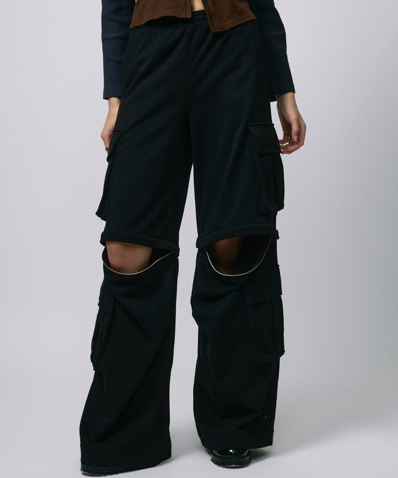 ZIP SWEAT CARGO PANTS / BLACK