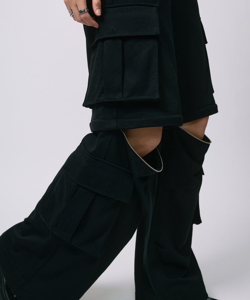 ZIP SWEAT CARGO PANTS / BLACK