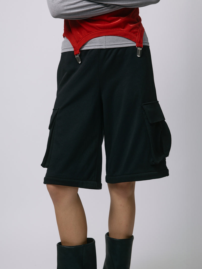 ZIP SWEAT CARGO PANTS / BLACK