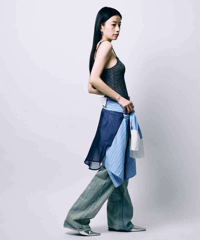 BACK SHEER STRIPE SHIRT / BLUE