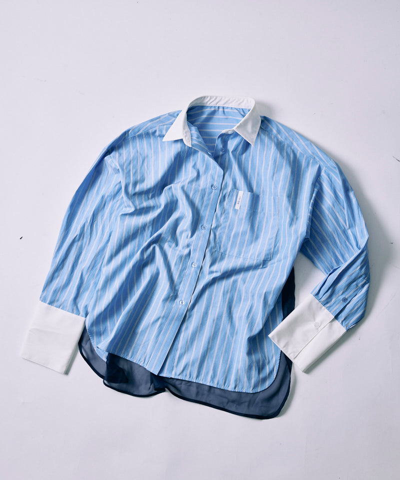 BACK SHEER STRIPE SHIRT / BLUE