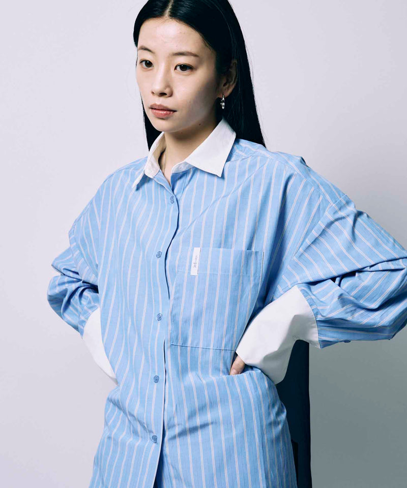 BACK SHEER STRIPE SHIRT / BLUE