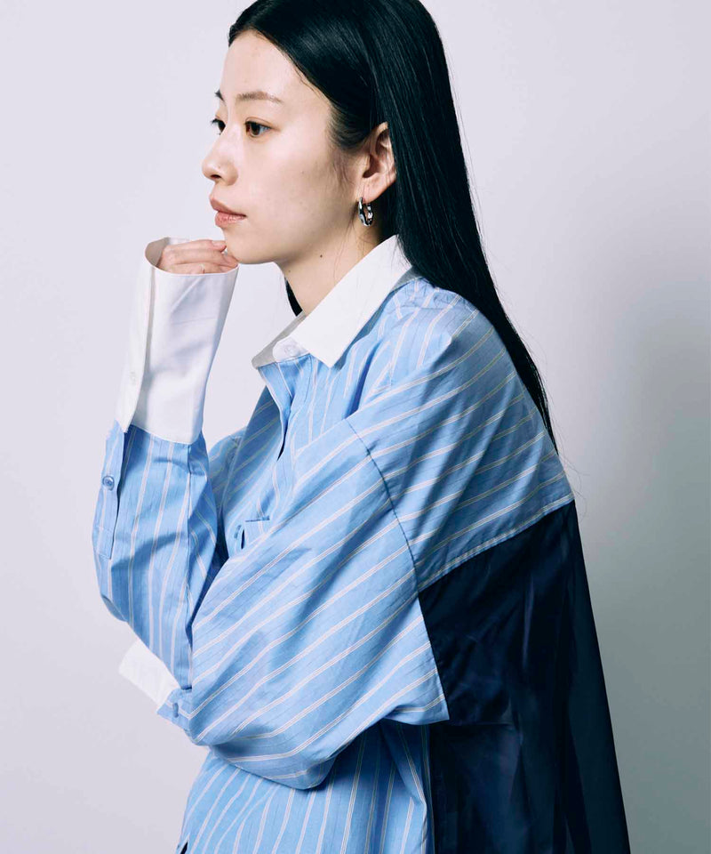 BACK SHEER STRIPE SHIRT / BLUE