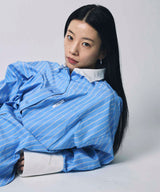 BACK SHEER STRIPE SHIRT / BLUE