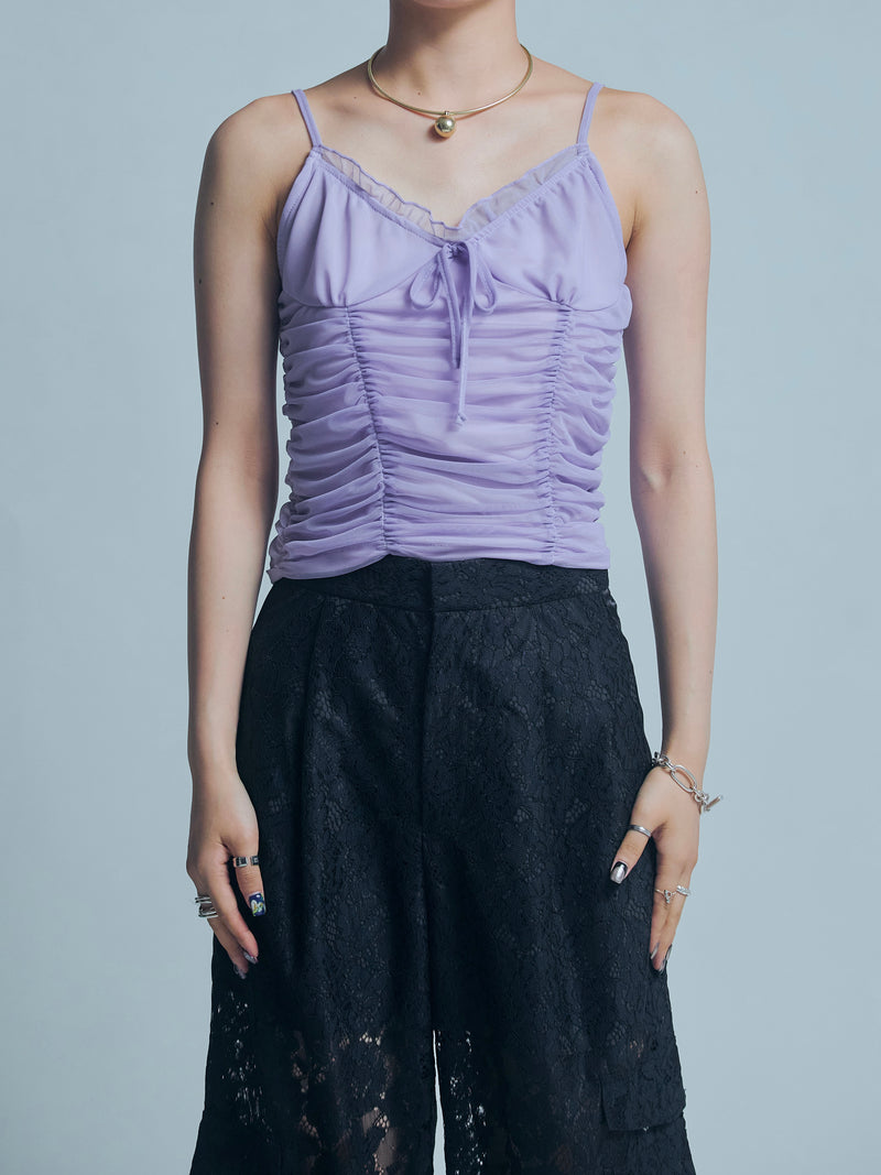 RIBBON GATHER CAMI TOPS /  PURPLE