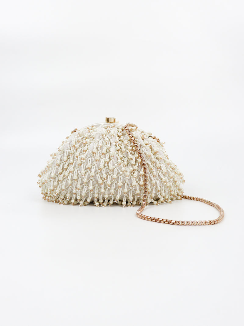 Gold Beased Frame Purse＿WHITE