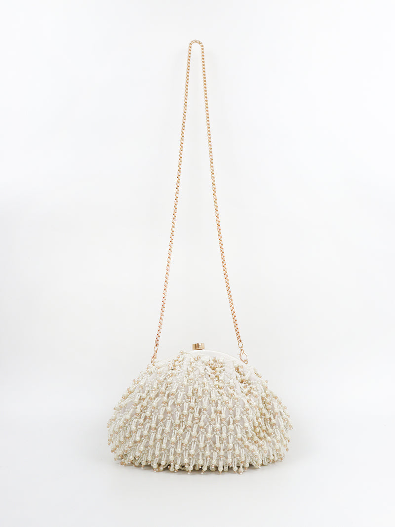 Gold Beased Frame Purse＿WHITE