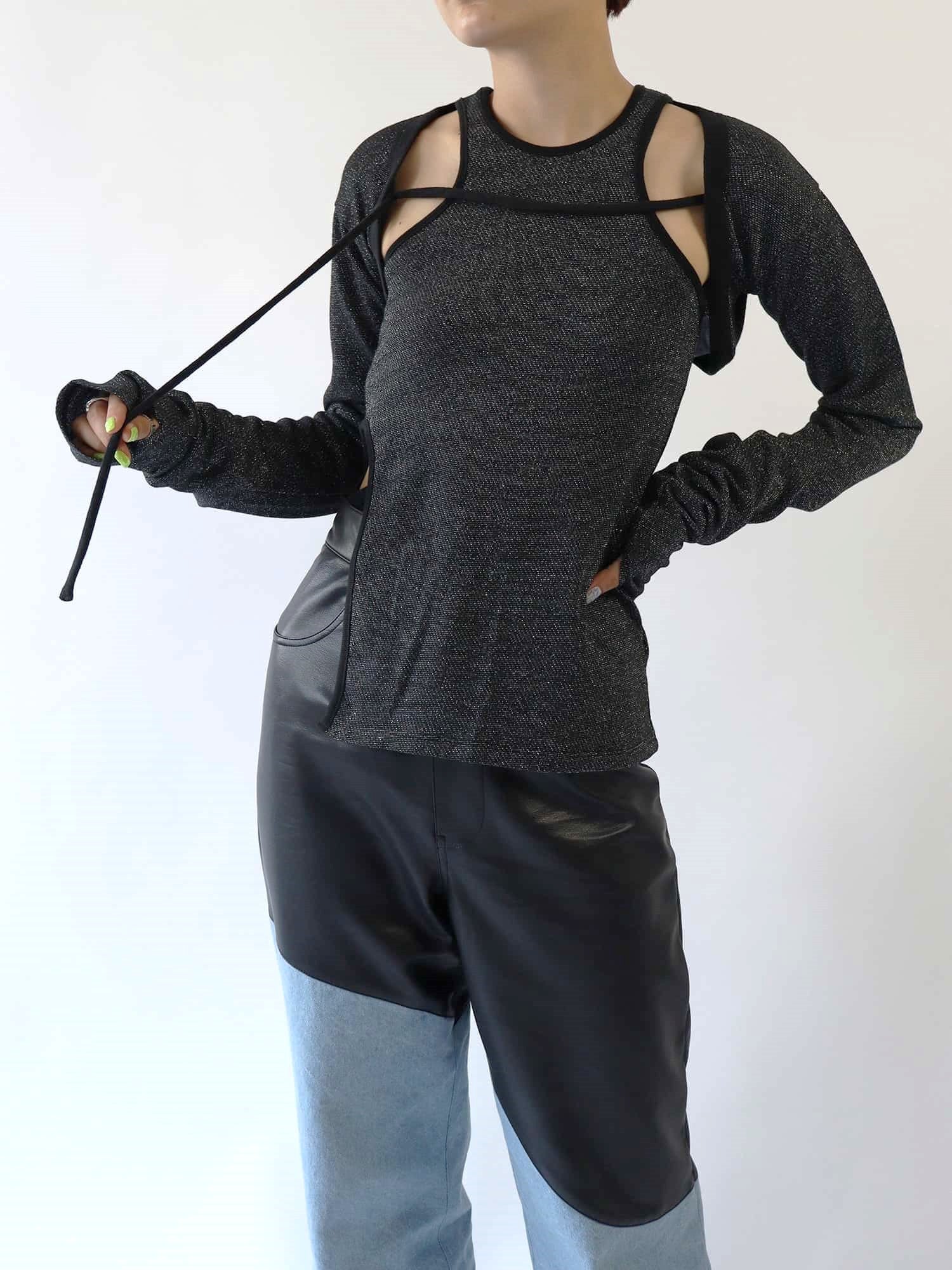 SIDE SLIT TANK TOP SET BOLERO CARDIGAN / BLACK