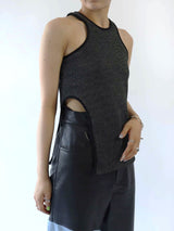 SIDE SLIT TANK TOP SET BOLERO CARDIGAN / BLACK