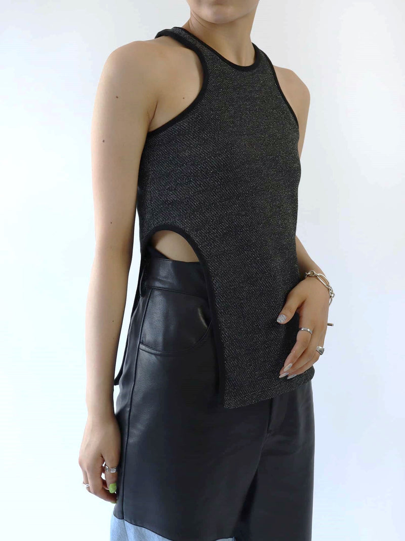 SIDE SLIT TANK TOP SET BOLERO CARDIGAN / BLACK
