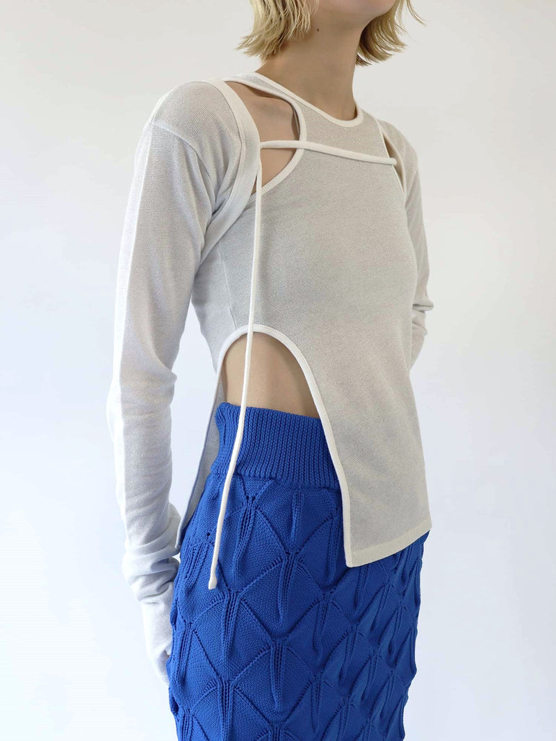 SIDE SLIT TANK TOP SET BOLERO CARDIGAN / WHITE