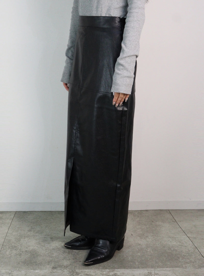 【Heart by led.】LEATHER LONG SKIRT / BLACK