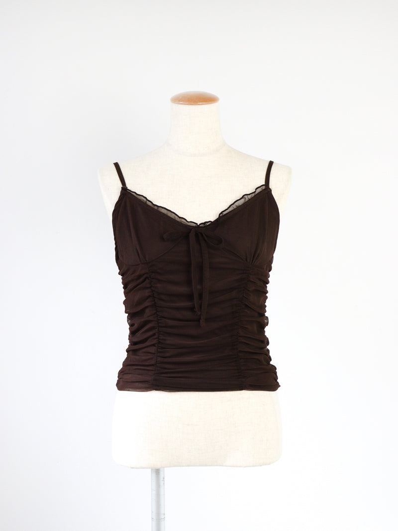 RIBBON GATHER CAMI TOPS /  BROWN