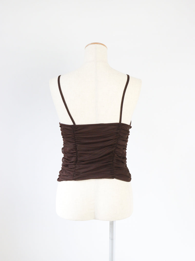 RIBBON GATHER CAMI TOPS /  BROWN