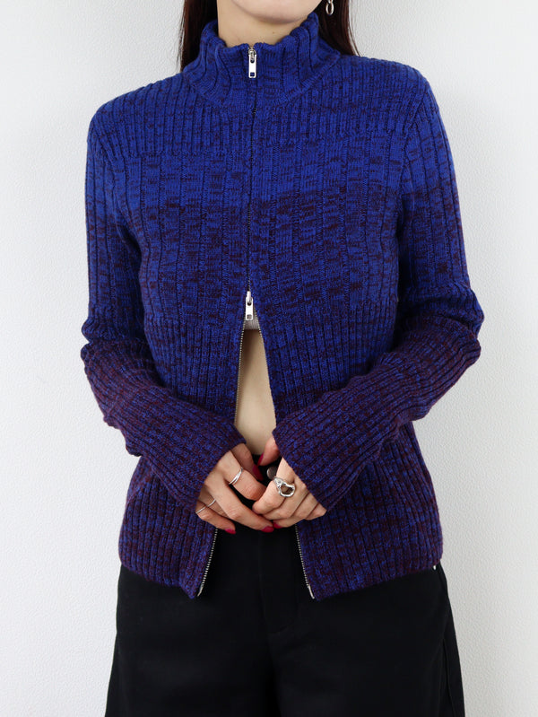 DOUBLE ZIP KNIT CARDIGAN