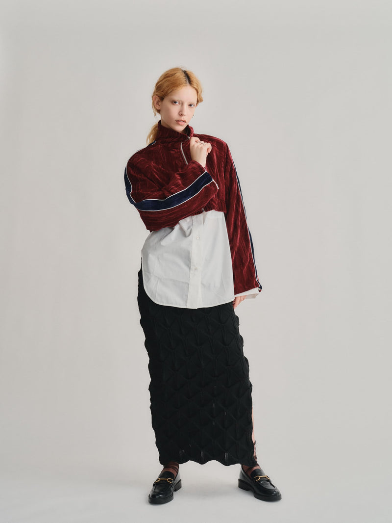 VELOUR TRACK SHORT JACKET / BURGUNDY