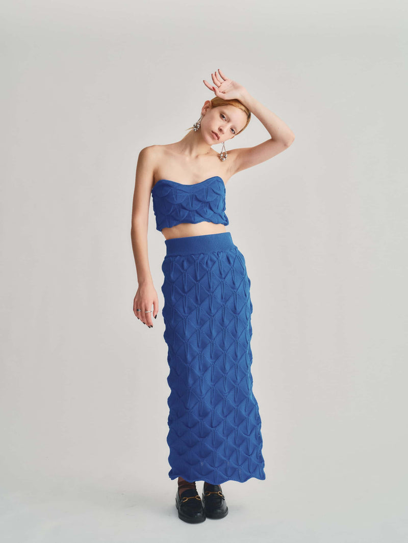 WAVE KNIT LONG SKIRT / BLUE