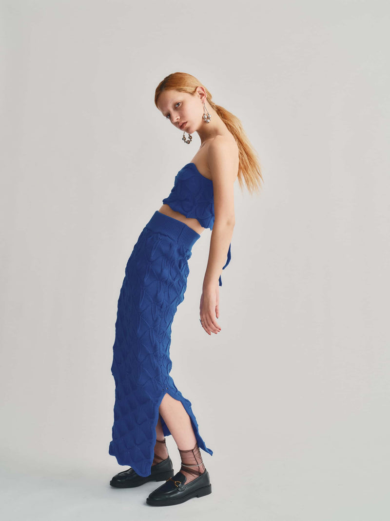 WAVE KNIT LONG SKIRT / BLUE