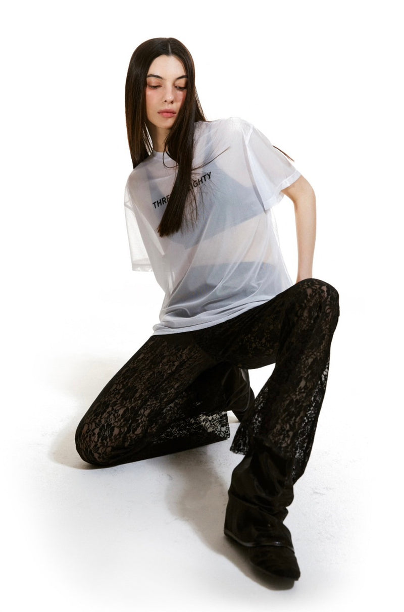 Floral Lace Bootscut pants＿BLACK