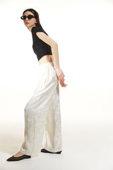 Pattern Satin Trousers＿WHITE