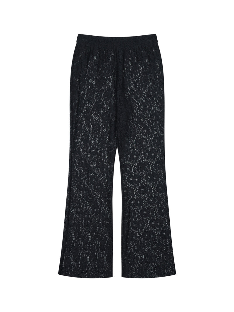 Floral Lace Bootscut pants＿BLACK