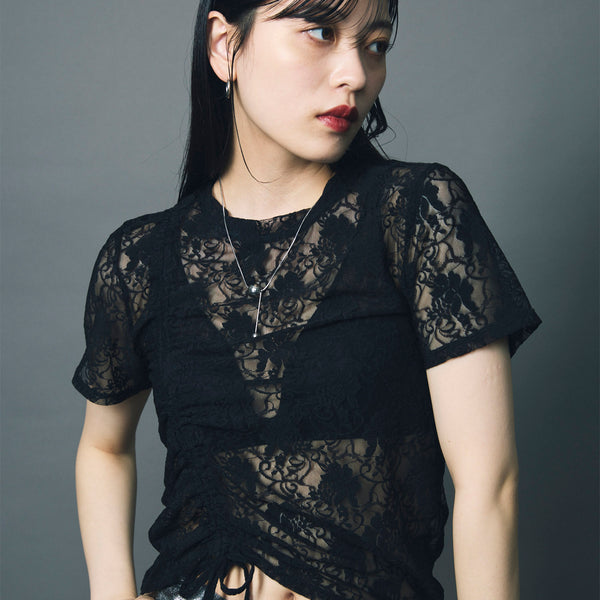 トップス Lace Shirring Tops LACE SHIRRING TOPS / BLACK – led-tokyo│レッドトーキョー