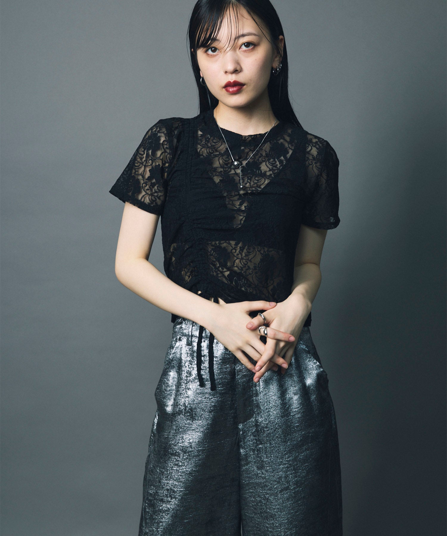 トップス Lace Shirring Tops LACE SHIRRING TOPS / BLACK – led-tokyo│レッドトーキョー
