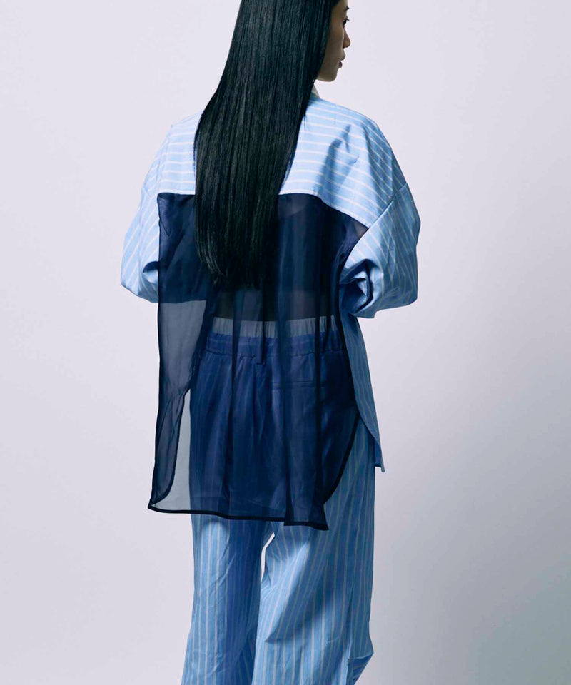 BACK SHEER STRIPE SHIRT / BLUE