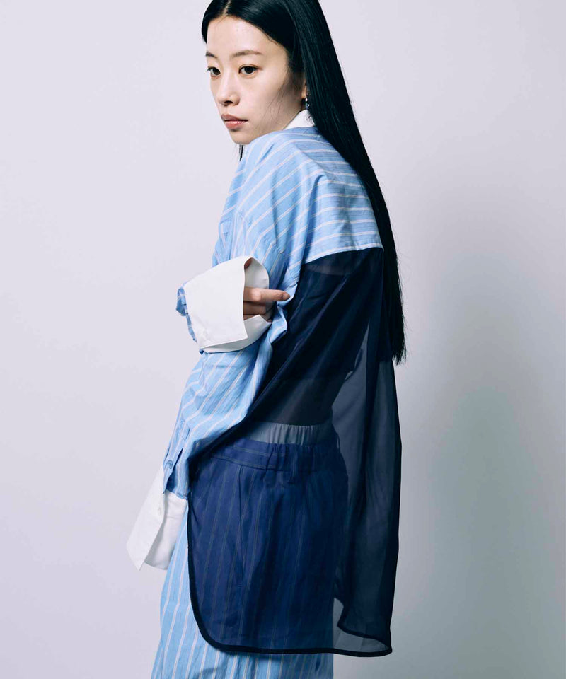BACK SHEER STRIPE SHIRT / BLUE